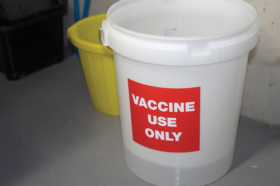 Bucket labelled vaccine use only