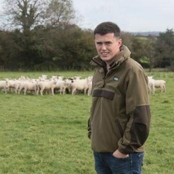 Rob David in field with sheep