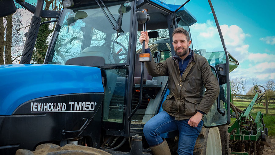 Tris Baxter-Smith on a tractor