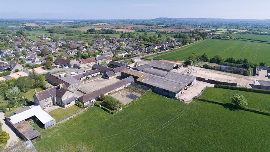 Aerial view of Church Farm and land