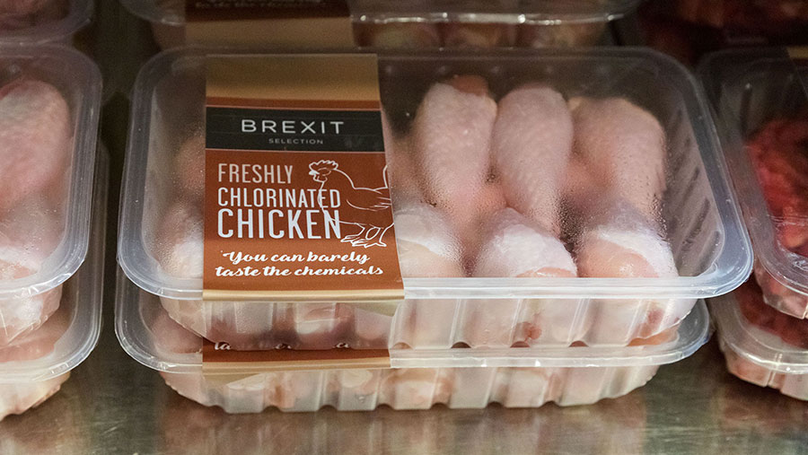 A spoof pack of chlorinated chicken created by opponents to Brexit © Vickie Flores/LNP/Shutterstock