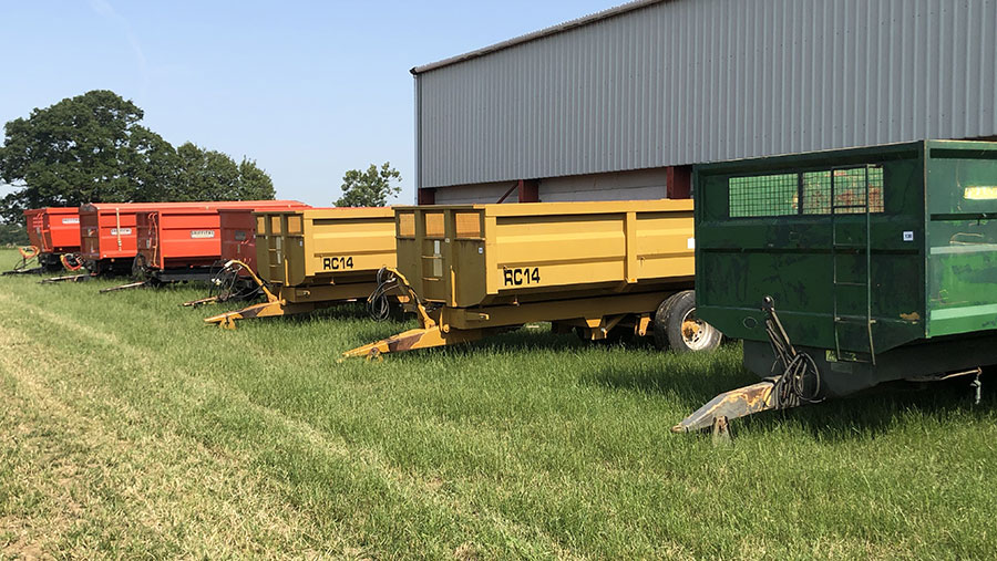 Trailers in field