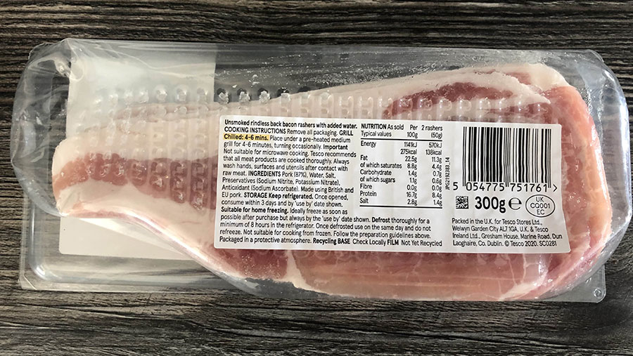 back of bacon package