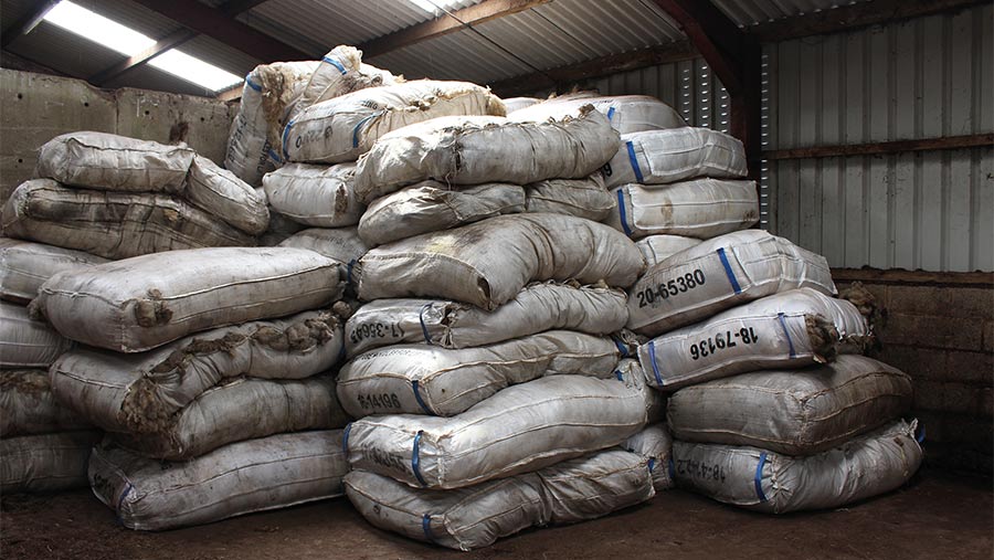 Bags of wool in shed