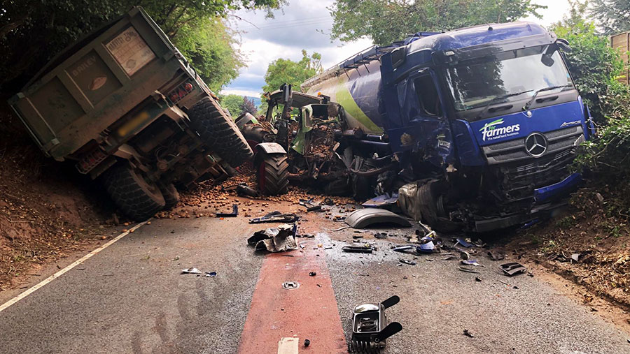 Lucky escape for drivers after tractor collides with feed lorry