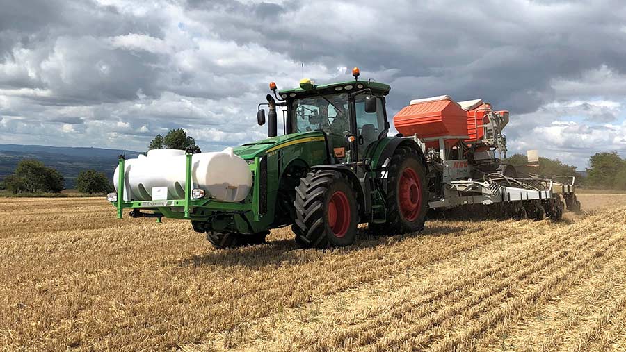 Tractor and drill in field