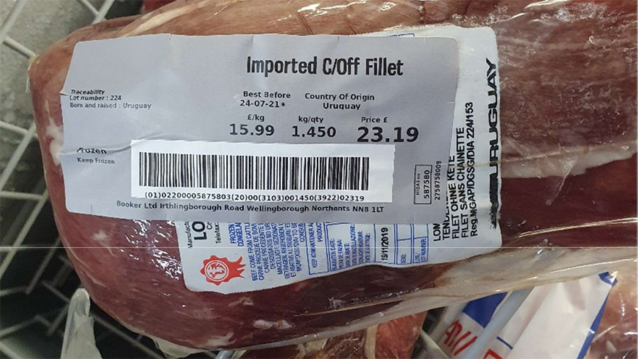 A label had been stuck over the original source label for imported Uruguayan beef © National Beef Association