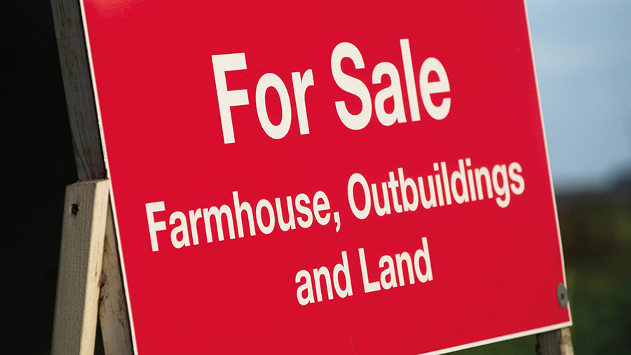 Farmland for sale sign