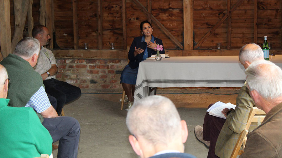 Priti Patel and Essex farmers during the Q&A session 