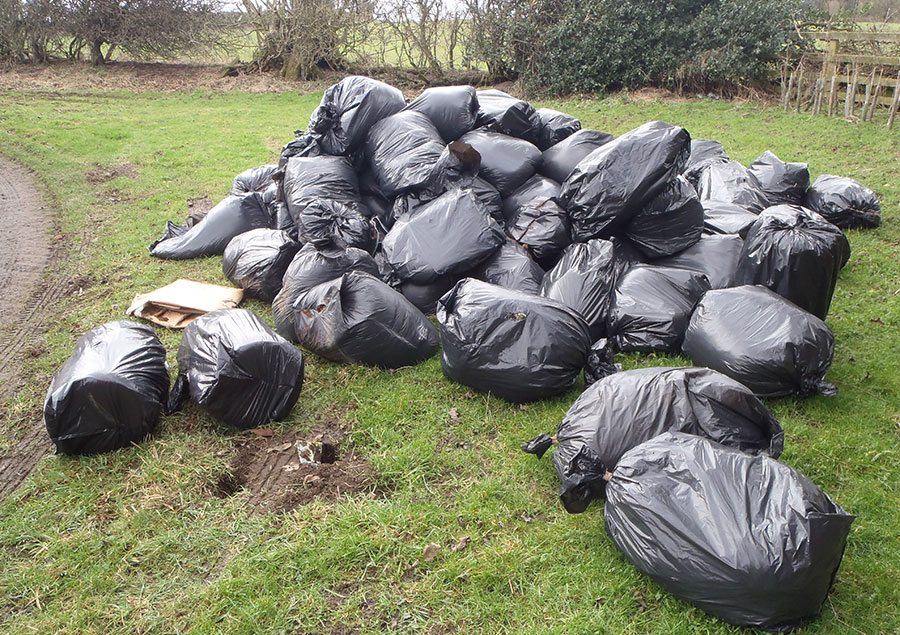 Bags of fly-tipped waste