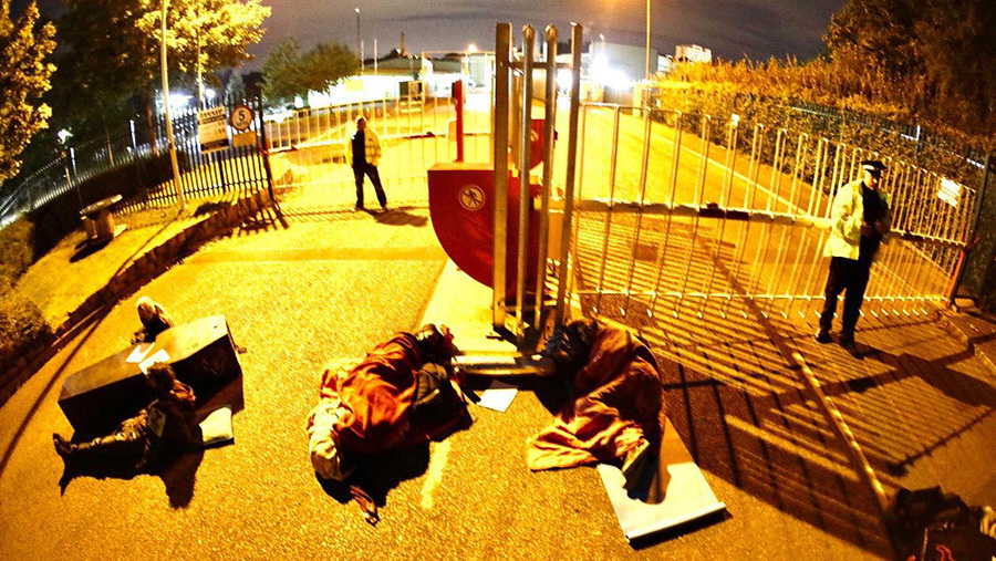 Protestors outside factory