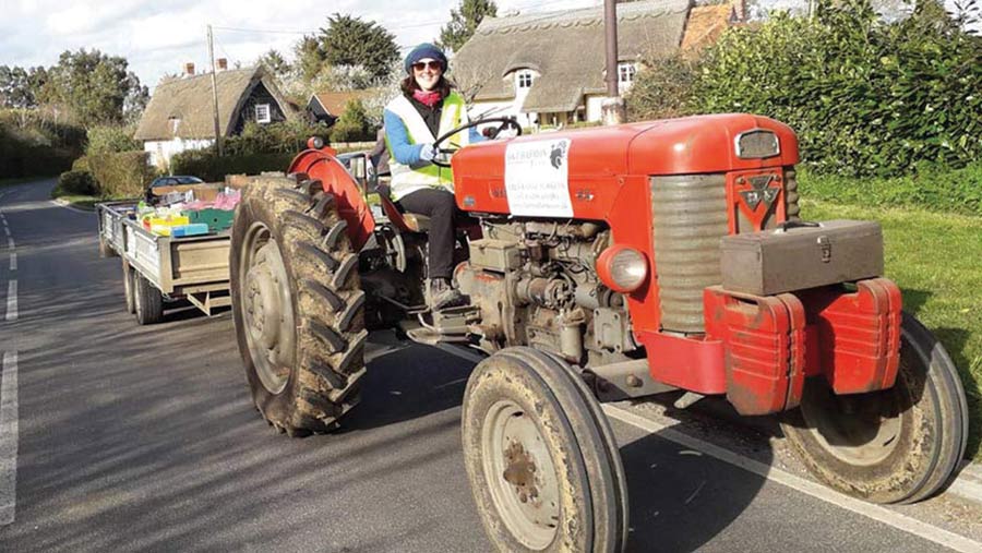 Sarah Barron on tractor