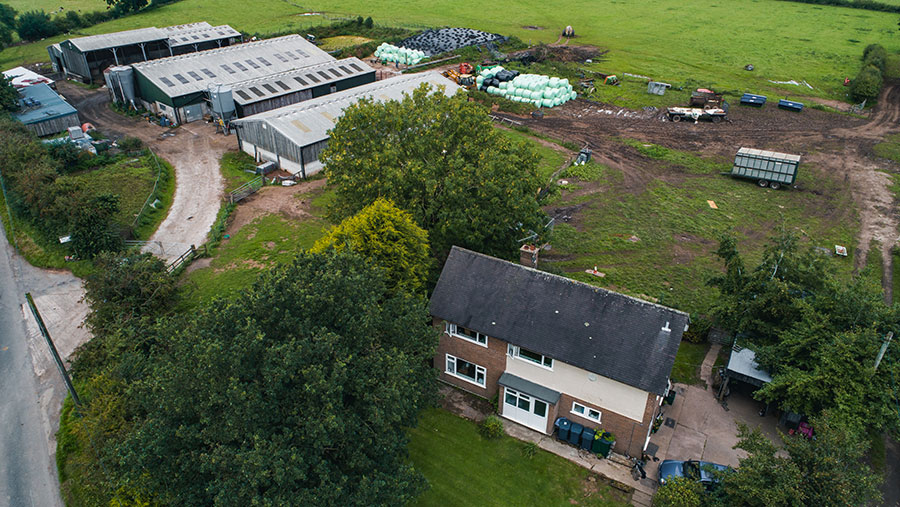 Aerial view of 7 Rue Barn farm buildings