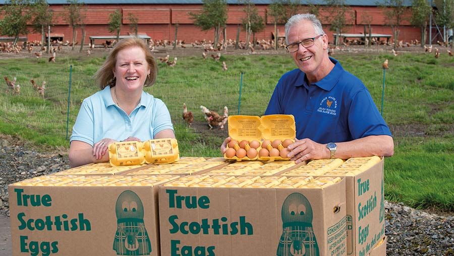  Anne and Jim Smillie with boxes of free-range eggs