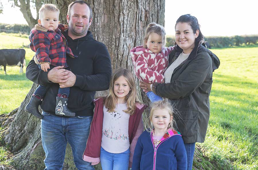 Dairy farmers Einion and Elliw Jones and their four children 