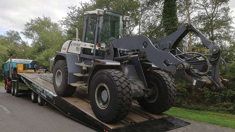 Volvo F12 recovering Terex loading shovel