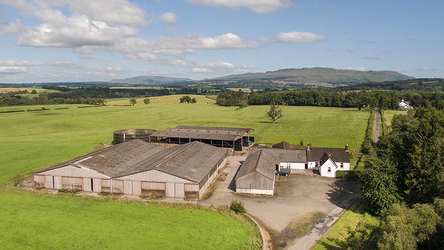 aerial view of farm buildings