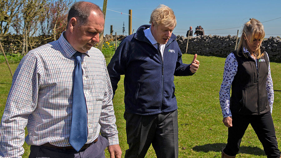 Farmer Stuart Fairfax with Boris Johnson and Minette Batters