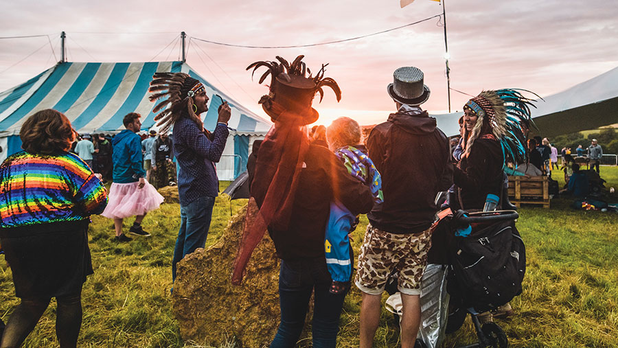 Festival goers in fancy dress