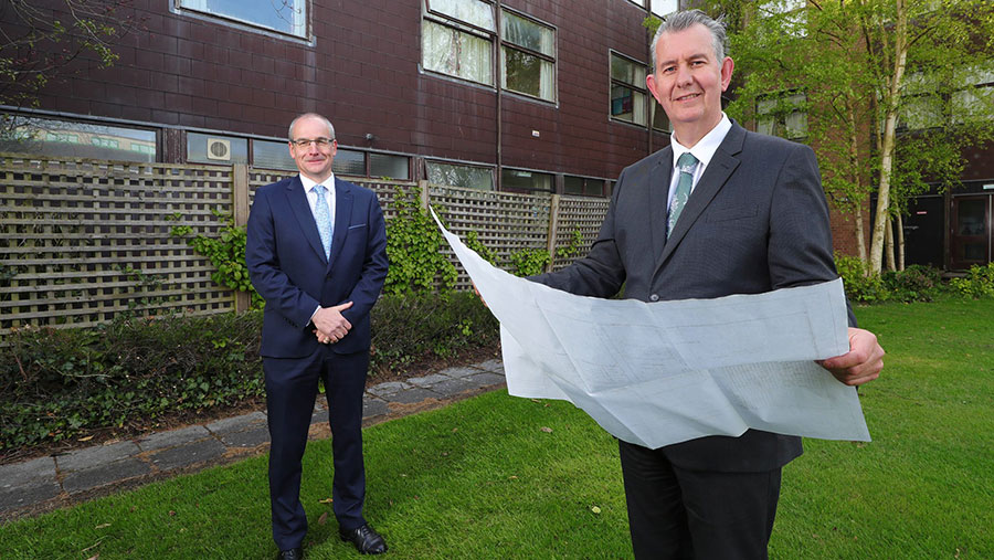 Edwin Poots (right) and Martin McKendry at Greenmount Campus, County Antrim © Kelvin Boyes/PressEye