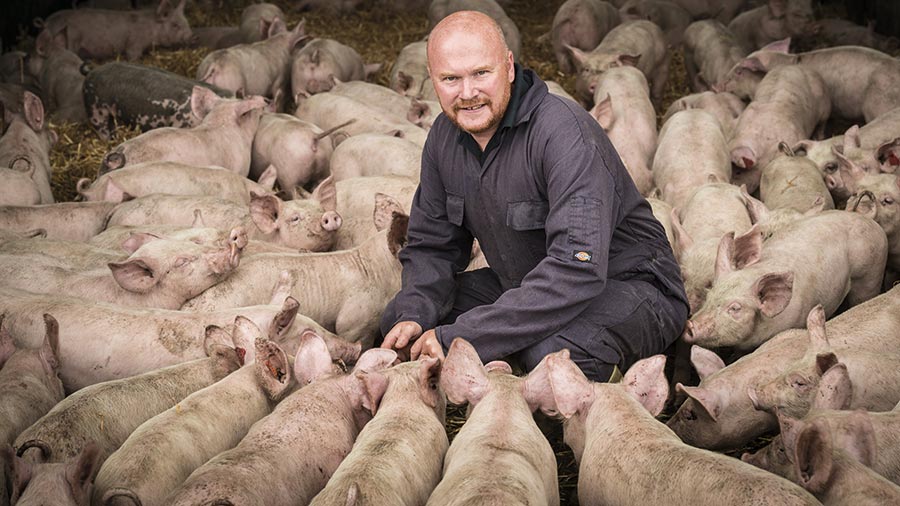 Andrew Freemantle on his pig unit
