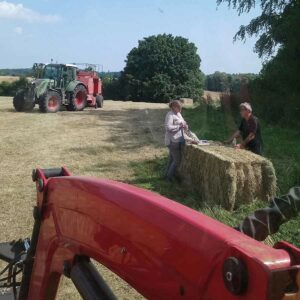 People having a tea break with hay-making kit