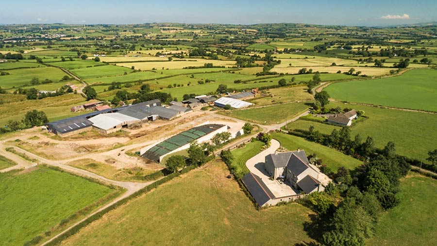 Areial view of farm buildings