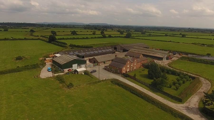Aerial view of farm buildings