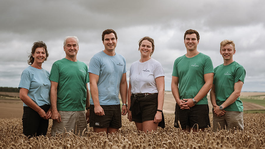 Family lined up in a field