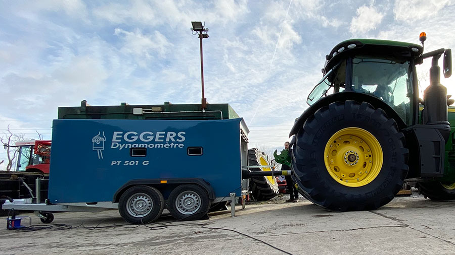 EGGERS dynometer attached to a John Deere tractor