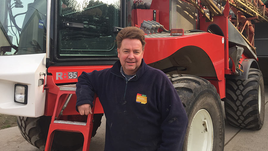 Farmer Jim Scarrett with his self-propelled sprayer