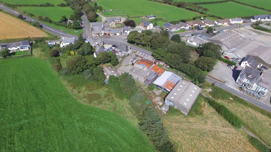 Aerial view of farm buildings