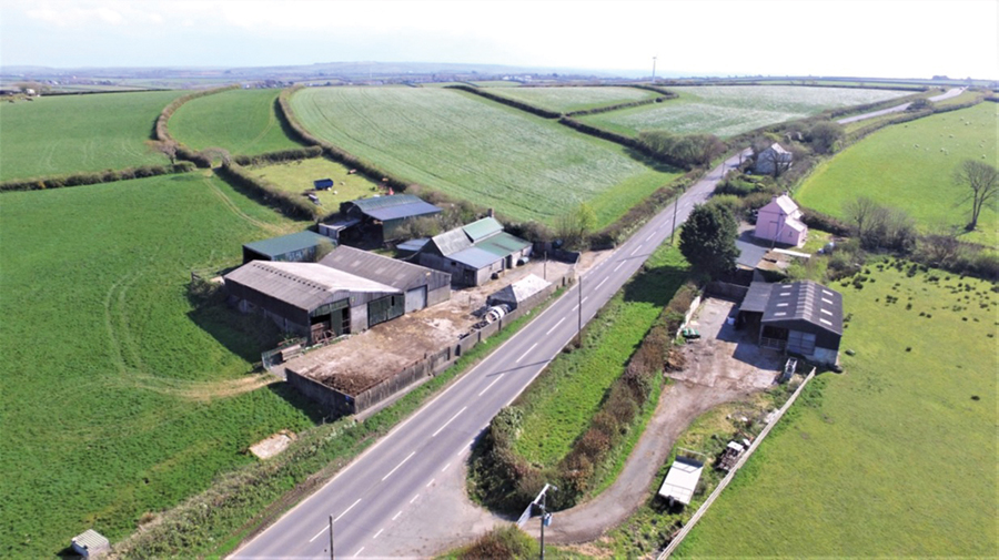 Aerial view of farm buildings