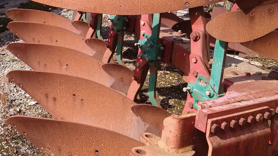 Close-up of rusty plough blades