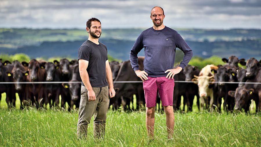 Farmers Weekly 2021 Beef Farmers of the Year, Aled Evans (right) with Llifon Davies © Richard Stanton