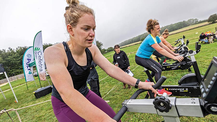 Alice Sheffield on exercise bike