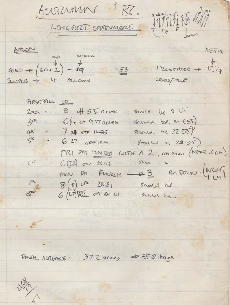 Hand-written calculations headed Autumn 1986
