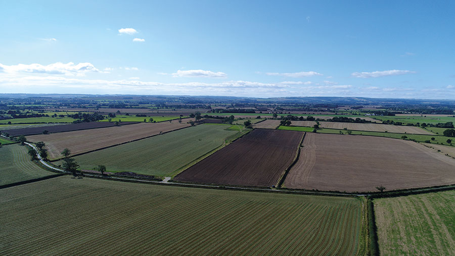 Aerial view of farm land
