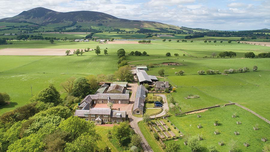 Aerial view of farm buildings