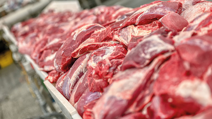 Cuts of beef at a processing plant