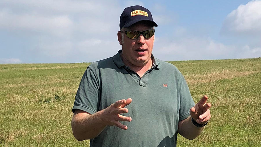 Farmer talking in a field wearing dark glasses