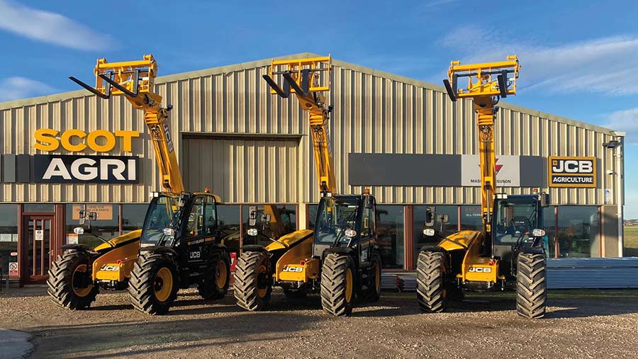 Exterior of dealship with telehandlers