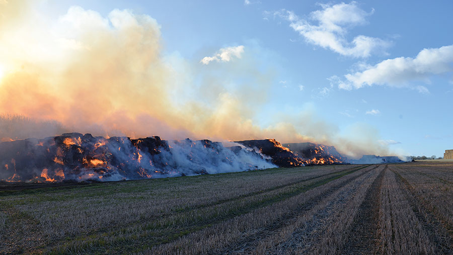 Bales on fire