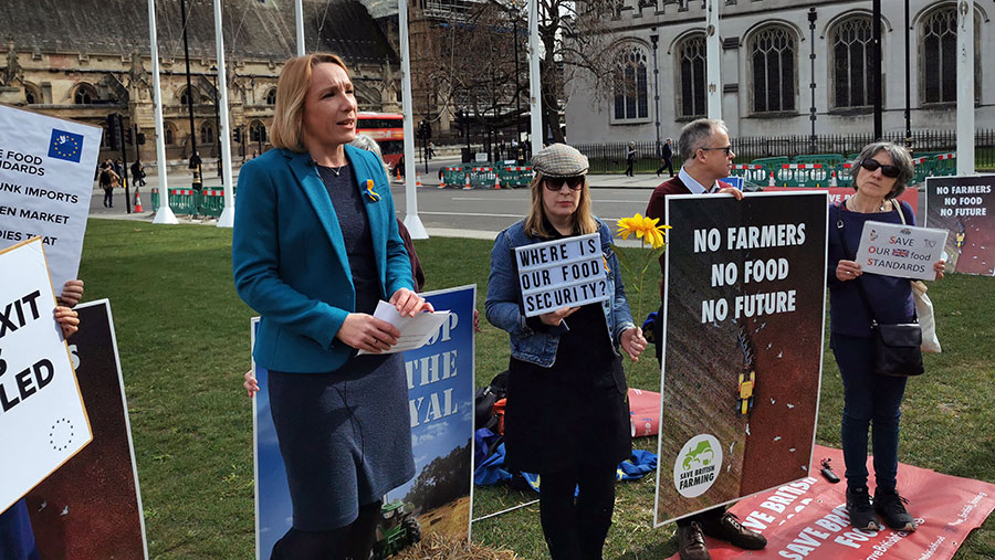 LIbDem MP Helen Morgan addressing rally outside parliament