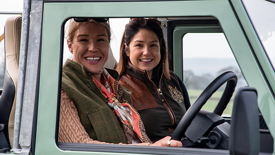 Emily and Isobelle Meakin in the Land Rover
