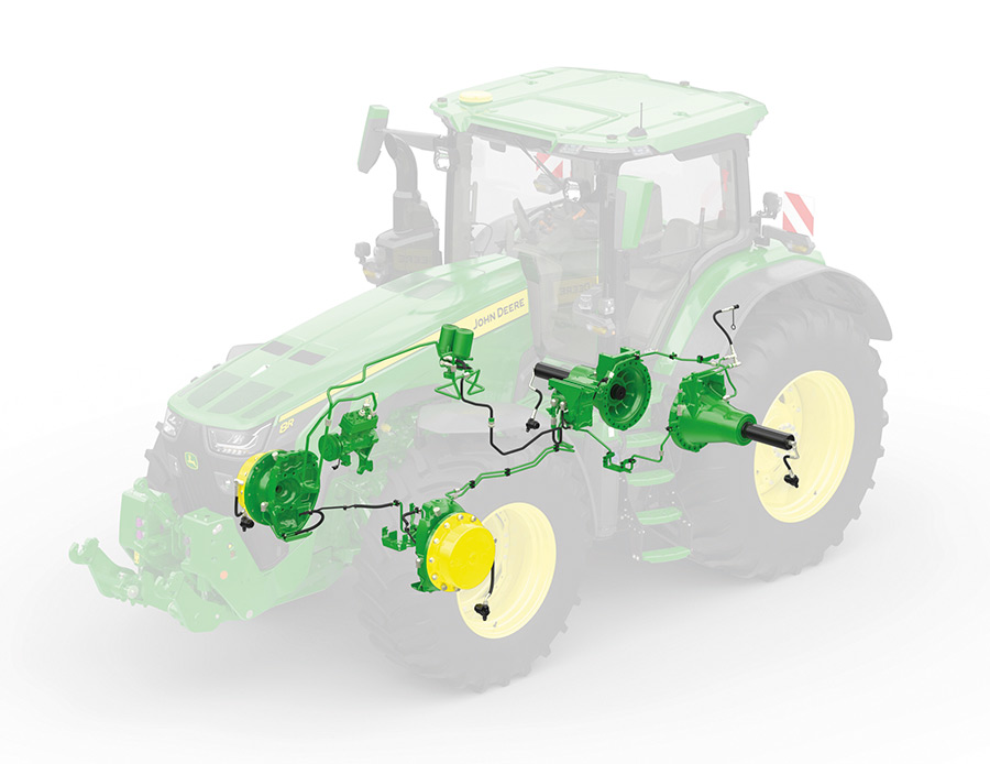 Graphic of a John Deere tractor with hydraulics highlighted