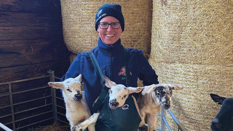 Lindsay Walker with lambs