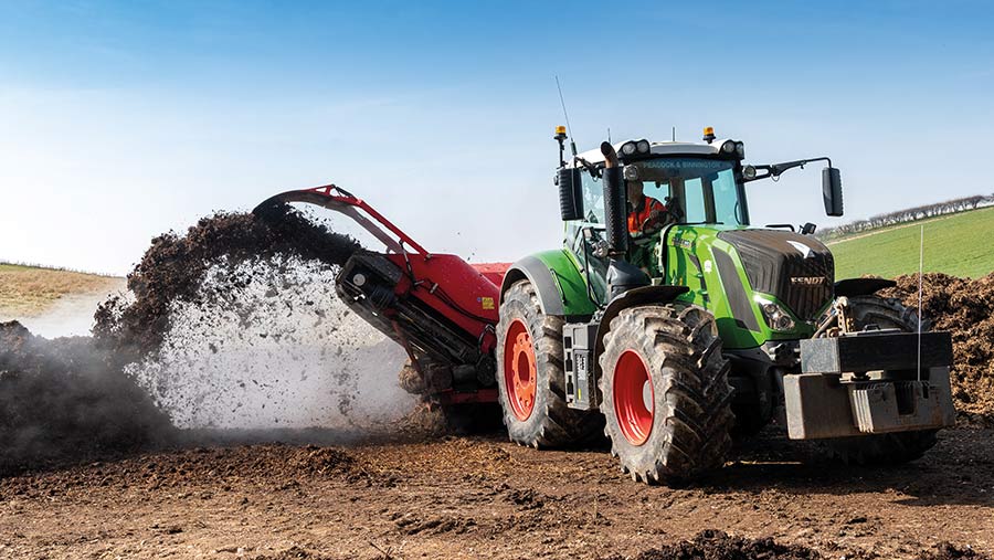 Tractor turning compost