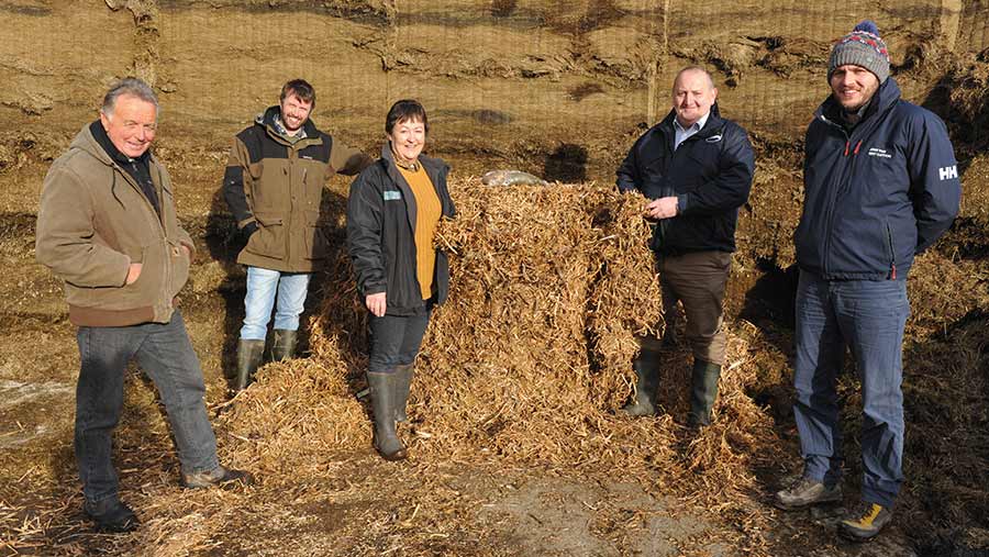 Farmers Wyn and Eurig Jones, Delana Davies of Farming Connect, nutritionist Hefin Richards, and Ben Burgess of Agrii