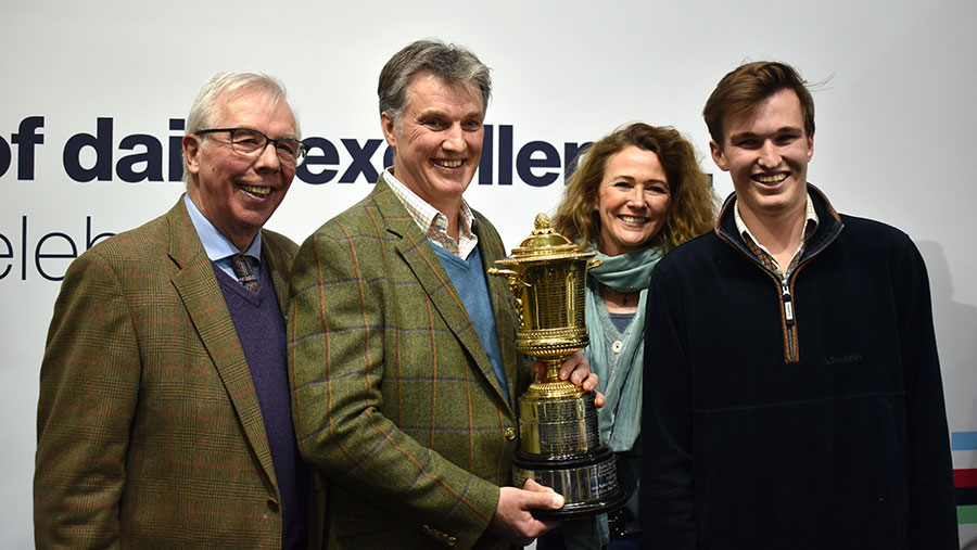 From left: Robert, John, 
 Lucy and Rory Torrance lift the 2020 Gold Cup © MAG/Charlotte Cunningham